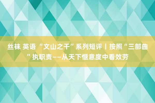 丝袜 英语 “文山之干”系列短评丨按照“三部曲”执职责——从天下惬意度中看效劳